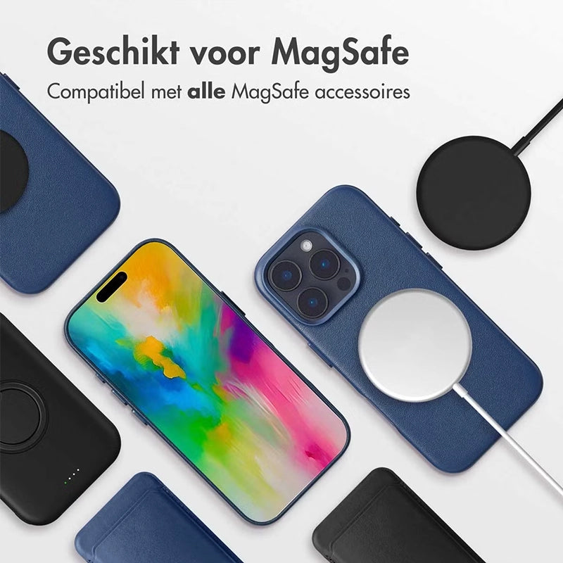 Luxe Echt Leren iPhone Backcover - Nightfall Blue