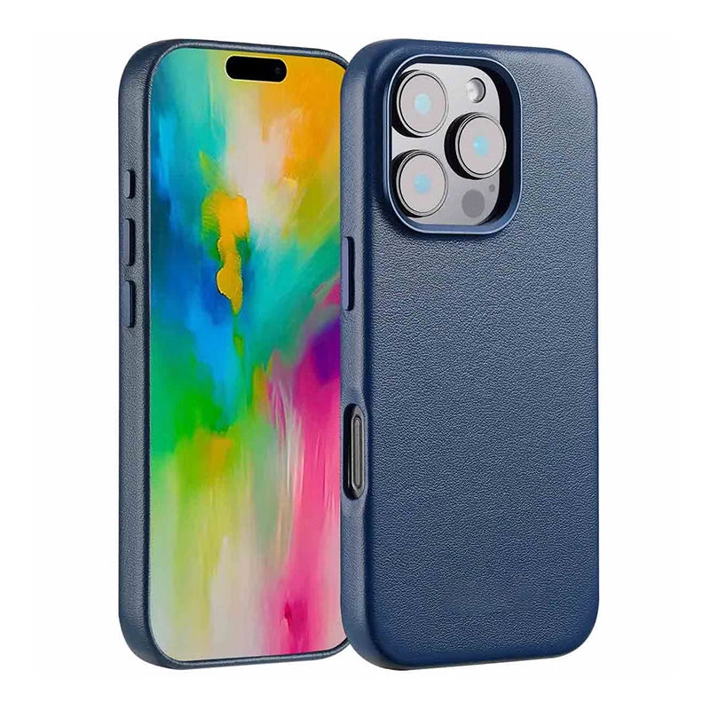 Luxe Echt Leren iPhone Backcover - Nightfall Blue