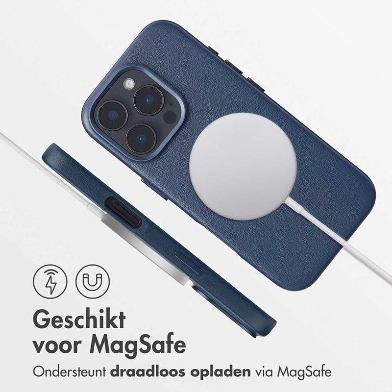 Luxe Echt Leren iPhone Backcover - Nightfall Blue