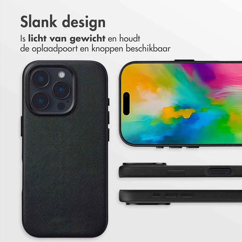 Luxe Echt Leren iPhone Backcover - Onyx Black