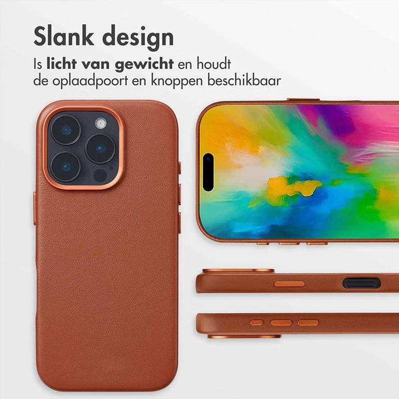 Luxe Echt Leren iPhone Backcover - Sienna Brown