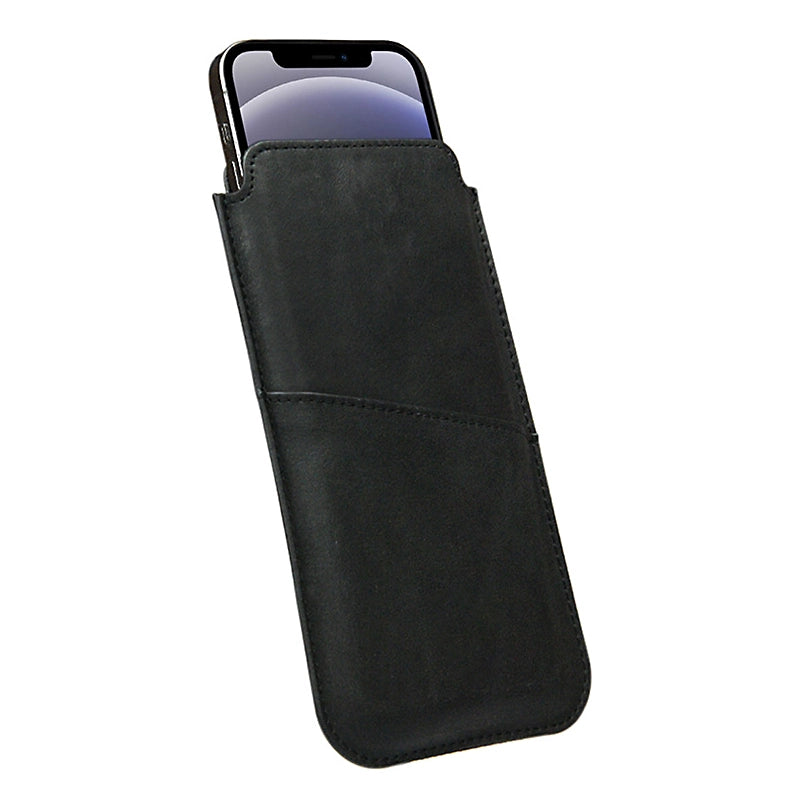 Étui Deluxe Insert Cuir Véritable Fentes pour Cartes Noir