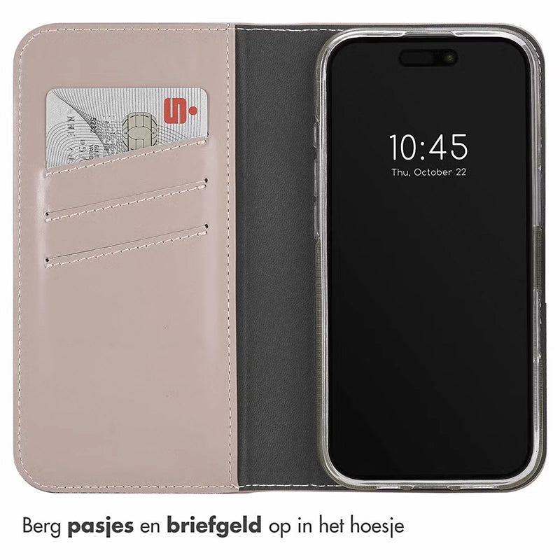 Elegant Luxury Leather iPhone Bookcase - Dusty Pink