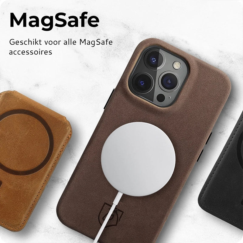 Stijlvolle Echt Leer Back Cover met MagSafe - Bruin