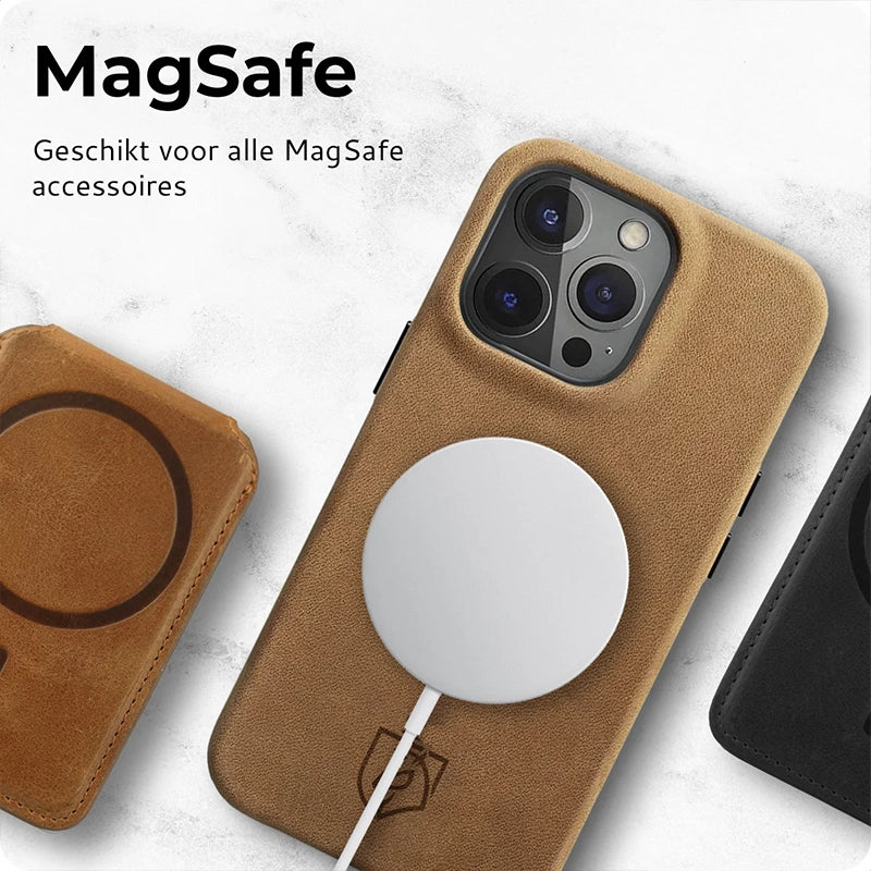 Stijlvolle Echt Leer Back Cover met MagSafe - Lichtbruin