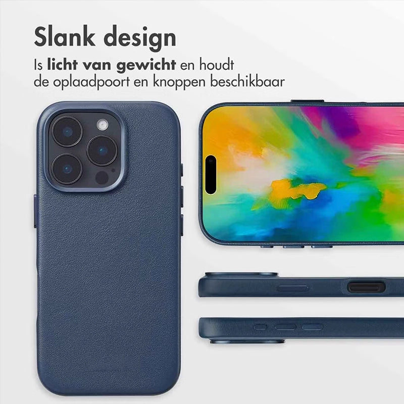 Luxe Echt Leren iPhone Backcover - Nightfall Blue