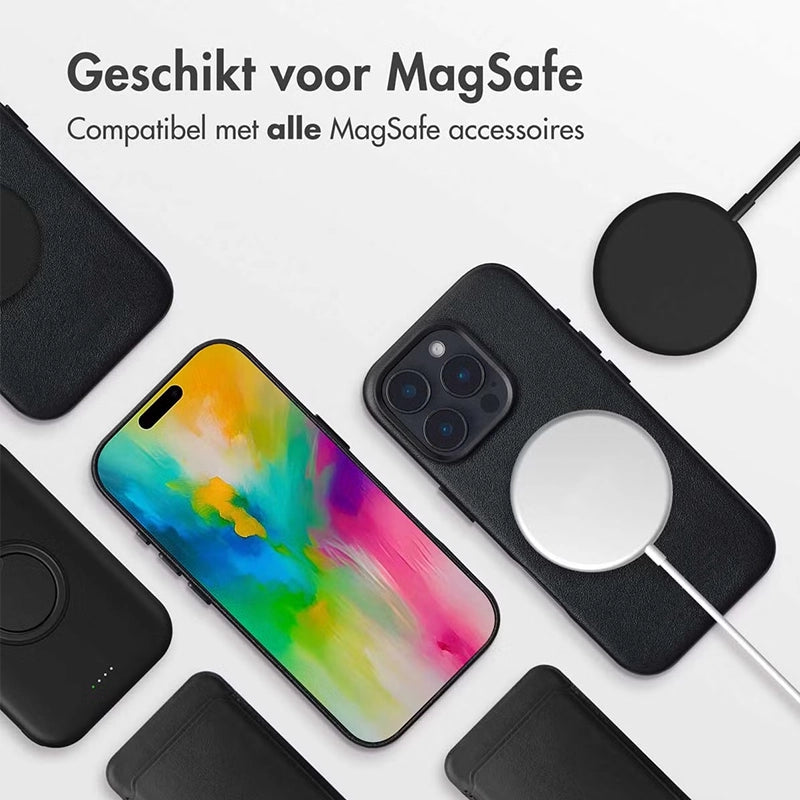 Luxe Echt Leren iPhone Backcover - Onyx Black