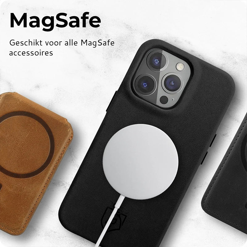 Stijlvolle Echt Leer Back Cover met MagSafe - Zwart